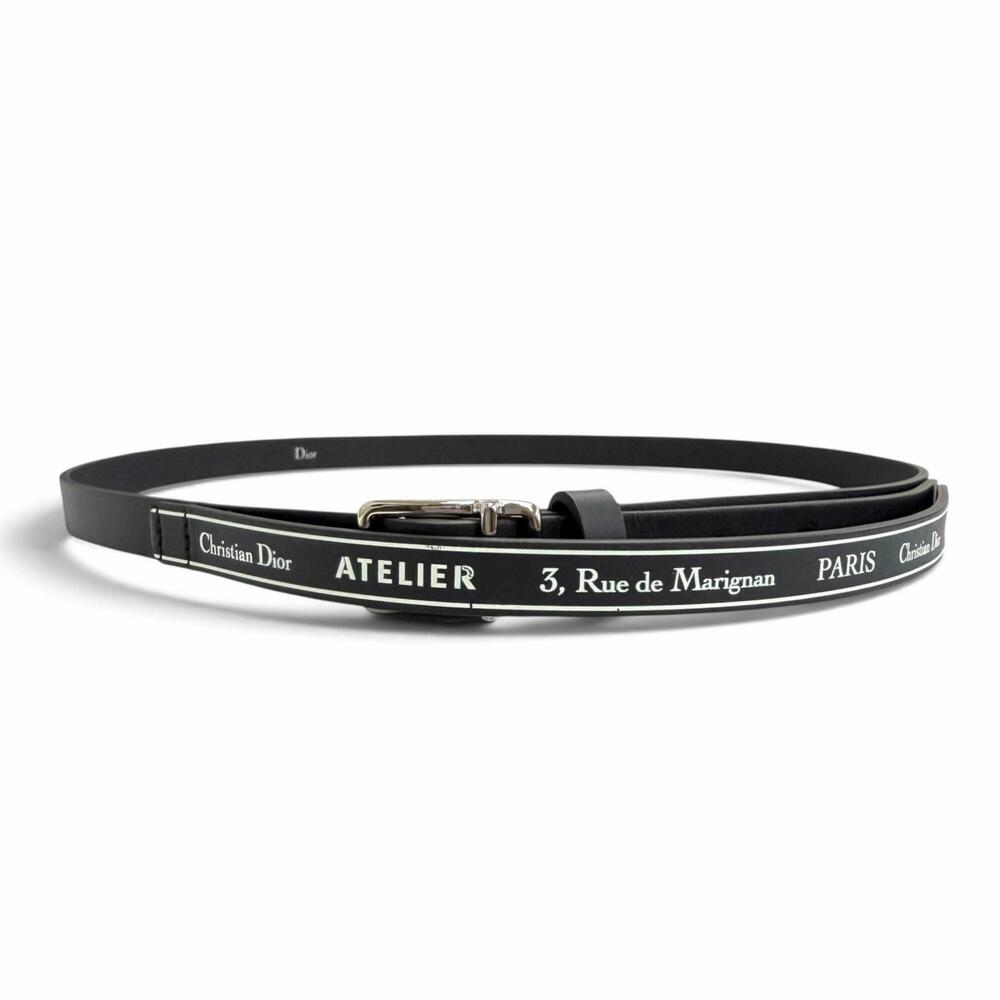 Christian Dior 4254PLXXYH03E Atelier Logo Leather Belt, Black with Silver Har...